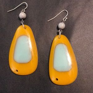 2/14$! Handmade retro 70s vibe gray & orange-yellow ceramic bead earrings